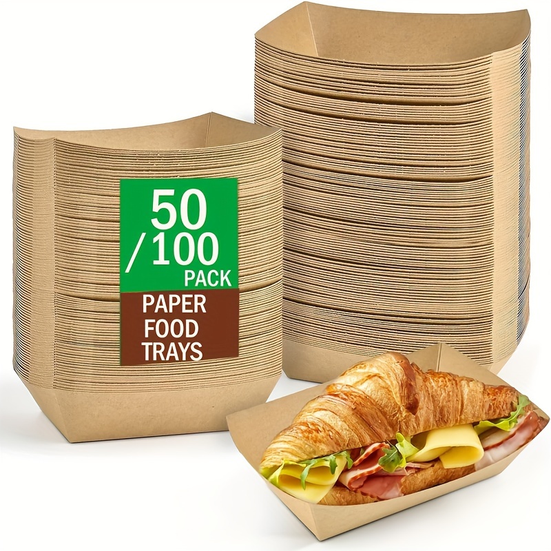 Food Snacks Basket - 100pcs Kraft Paper Food Tray Heavy-duty