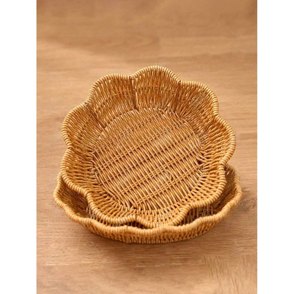 Food Snacks Basket - 1pc Handmade Woven Rattan Style Trays,