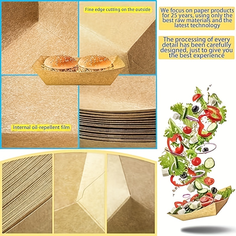 100pcs Kraft Paper Food Tray H - Food Snacks Basket 评论和价格