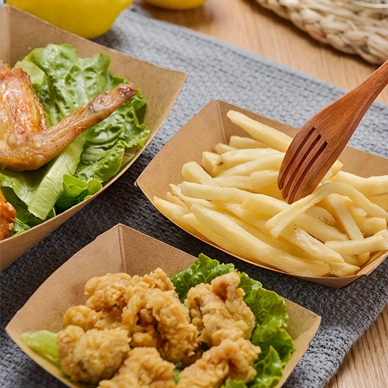 100pcs Kraft Paper Food Tray H - Food Snacks Basket 评论和价格