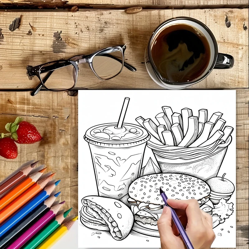 Fast Food Coloring Book for Ad - Food And Snacks Coloring Book 评论和价格