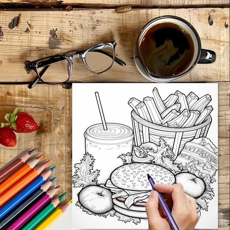 Fast Food Coloring Book for Ad - Food And Snacks Coloring Book 评论和价格